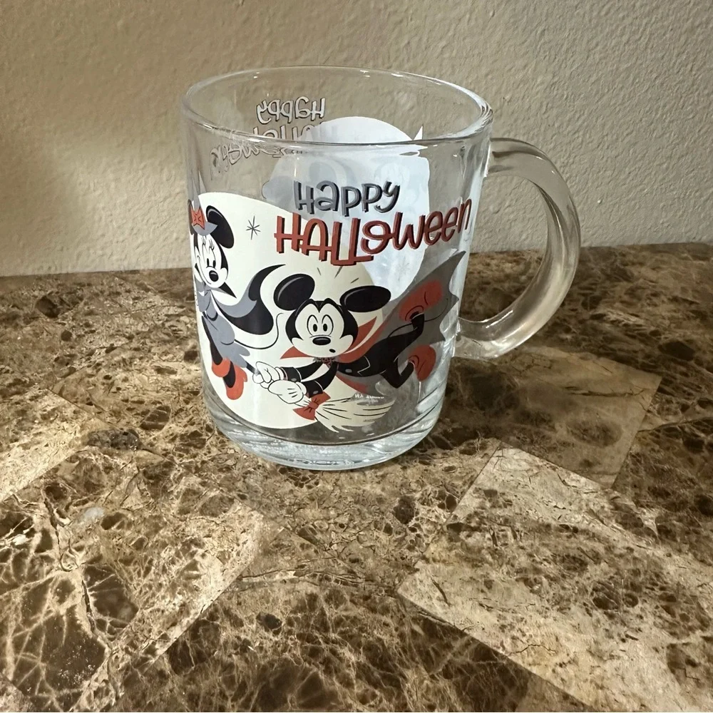 Disney Halloween Glass Mug with Mickey and Minnie